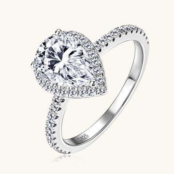 S925純銀2克拉梨形莫桑石戒指時尚氣質女王水滴指環婚戒