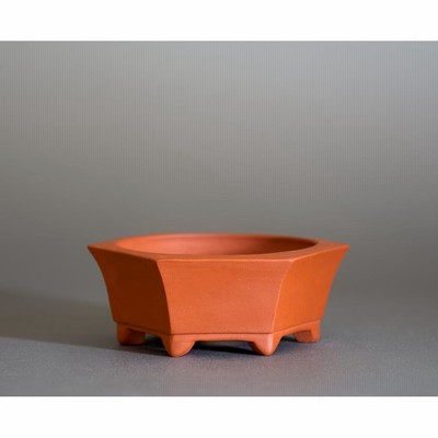 683.木黄 漢詩段足六角鉢 豆鉢 盆栽鉢 植木鉢 2*2.2*2cm