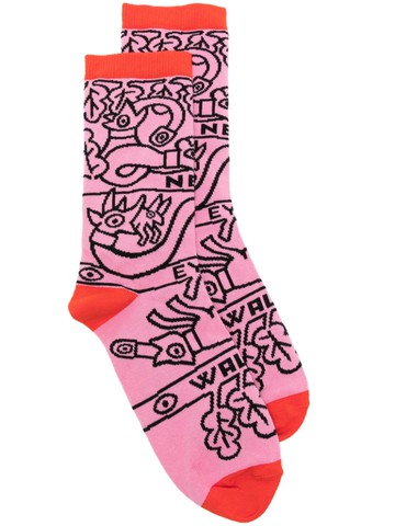 Walter Van Beirendonck - patterned intarsia-knit socks - unisex - Polyamide/Elastane/Cotton - L - Orange