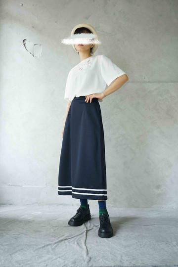 設計手作-日系深藍水手服A字長裙