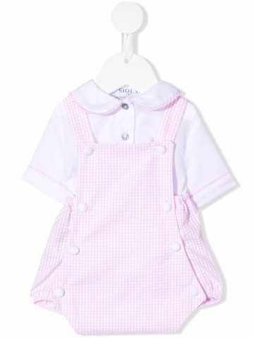 Siola - check-print cotton playsuit set - kids - Cotton - 6 mth - Pink