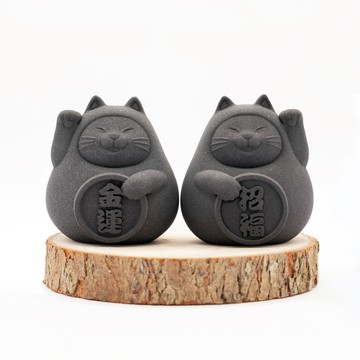 【泥研製所】炭錢黑 胖胖招財招福貓  (小) - 一對