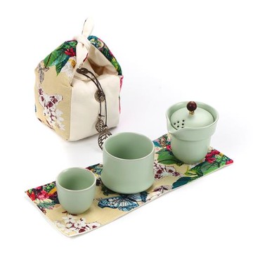 夜雨寄物便攜汝窯快客杯旅行一壺二杯隨身功夫茶具戶外泡茶杯