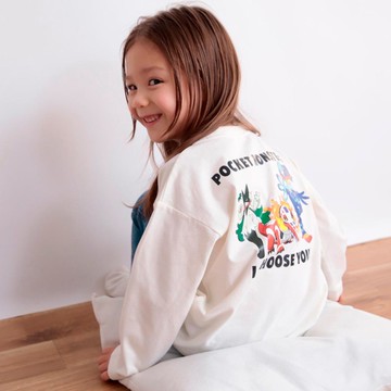日本 BRANSHES - 超帥寶可夢前後印花長袖上衣-就決定是你了-白