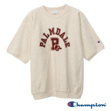 Champion 官方直營-男款 REVERSE WEAVE系列 寬版印花短袖衛衣-淺米色（C3-B002-810）