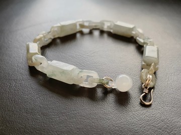 天然緬甸玉飄花翡翠手鍊 一體成形手工雕刻 自用 送禮