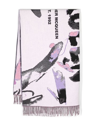Alexander McQueen - abstract pattern logo-print scarf - women - Wool/Cashmere - One Size - Neutrals