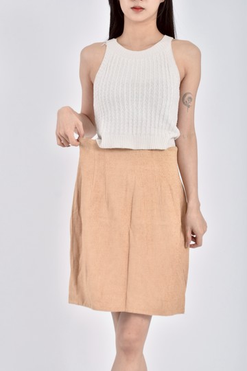 (L) bianco棉質素面橘色短裙