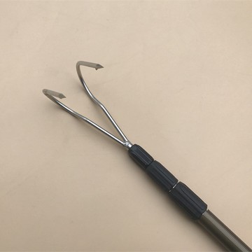 圓形茶色鋁合金伸縮桿 不銹鋼帶倒刺2爪勾圓尖無倒刺3爪搭鉤 抄桿
