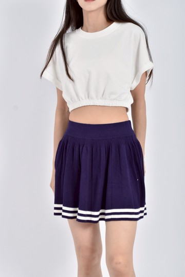 (S) tokyo fashion質感針織鬆緊腰網球感藍色短裙