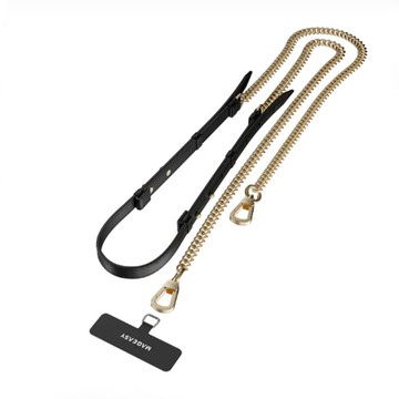 MAGEASY 黑金 皮革金屬鏈掛繩 / 掛繩片組 H7879【新竹皇家4895241121258】