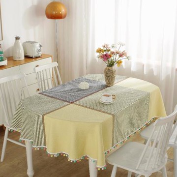 現代簡約布藝餐桌布橢圓形伸縮桌桌布長方形茶幾臺布格子布餐桌布