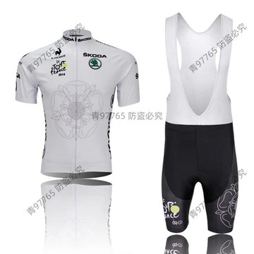 【超值熱賣】白色環法夏季山地公路自行單車隊版短袖騎行服套裝男女透氣排汗衫 自行車衣  自行車服  騎行服  腳踏車車衣