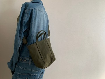 帆布 2way 斜肩托特包「pote」(S) 橄欖綠