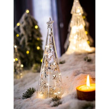 掬涵玻璃圣誕樹桌面擺件裝飾燈閃亮發光小夜燈商場櫥窗場景布置