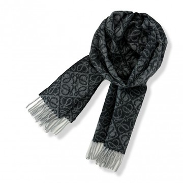 Loewe 雕花刺繡 羊絨圍巾 (深灰) Anagram