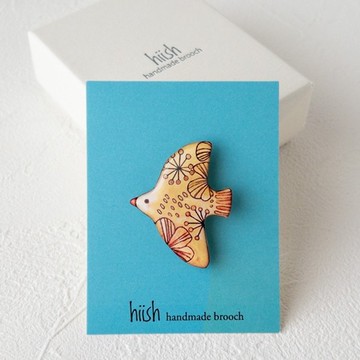 花千鳥胸針 (芥末黃)