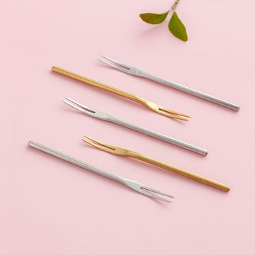 不銹鋼水果叉日式ins風水果簽創意二齒果叉家用甜品蛋糕叉小叉子