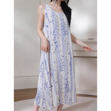 新中式國風棉綢睡裙女夏季長款睡衣可外穿高級感家居服薄背心長裙