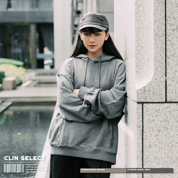 西林 CLIN｜選物｜重磅水洗口袋帽T_兩色 / T-0019 400g 寬鬆 棉質 秋冬 素色 刷舊 美式 圓領