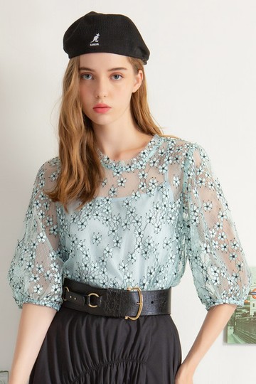 MW 兩件式蕾絲七分澎袖上衣