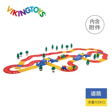 瑞典Viking toys踩不壞/不刮手的維京玩具-City車車樂園系列-森林城市搬運列車豪華組 (100pcs)