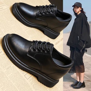 內增高小皮鞋女鞋2025新款春秋季英倫風黑色單鞋小個子厚底小黑鞋