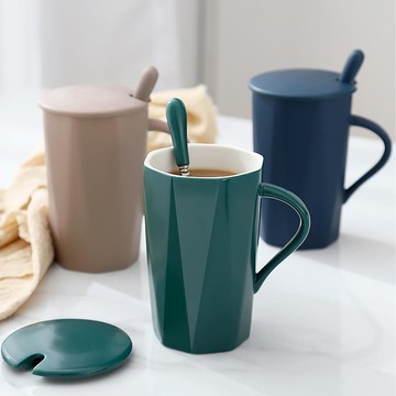 ins北歐簡約陶瓷馬克杯子咖啡杯帶蓋勺情侶辦公室家用男女喝水杯
