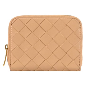 BOTTEGA VENETA 大編織ㄇ字拉鍊卡片零錢包(裸色)
