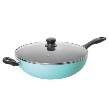 Queen Chef 韓國礦岩鈦合金不沾鍋雙鍋Set 認證檢測 安全無毒  炒鍋30cm + 平底鍋30cm + 鍋蓋30cm + 竹鏟  藍色  1組