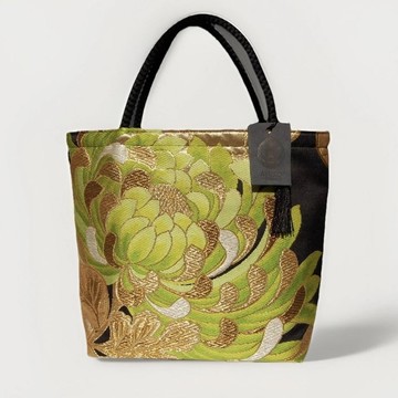 獨一無二真絲和服袋帶托特包, 日本手工刺繡升級改造包, 和風藝術