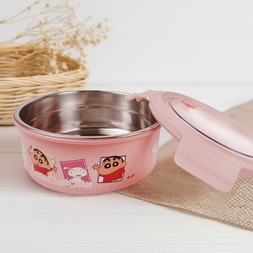 【蠟筆小新】1100ML不銹鋼隔熱便當盒 圓型-柚粉