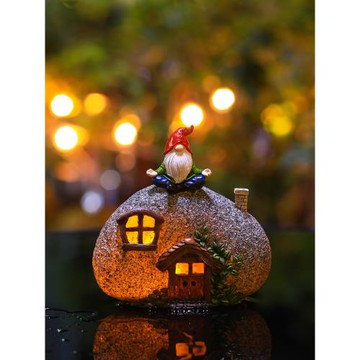 可發光擺件創意房子太陽能燈花園庭院裝飾小矮人夜燈圣誕節日布置