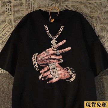 ✨臺灣發✨ 歐美新款  短袖  高街T恤美式 夏季 男士復古半袖寬鬆百搭嘻哈印花1/2