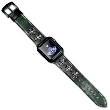 適用于iwatch873456代SE蘋果表applewatch朋克鉚釘克羅心真皮表帶