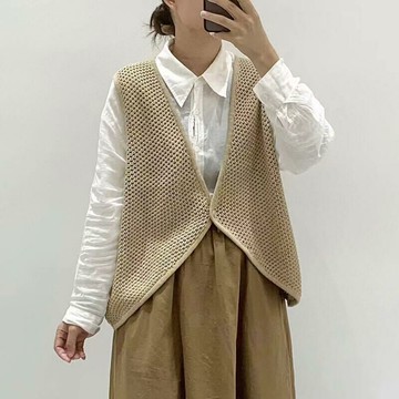百搭網格V領鏤空馬甲646876