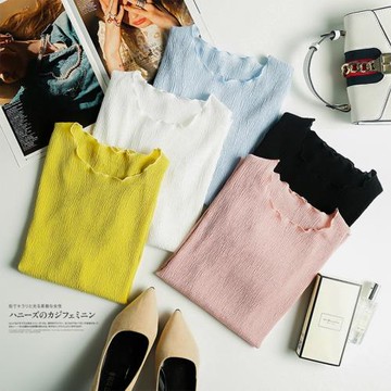 雪紡褶皺上衣春夏新款百搭短袖t恤寬松內搭防曬衫仙氣女式打底衫