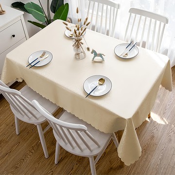 Homely Zakka 輕奢美學純色花邊防水防油桌巾 PVC材質  180 x 140cm  淡雅香檳  1個