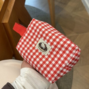 kitty化妝包 紅格子拍立得旅行化妝包收納可愛便攜口紅大容量洗漱零錢