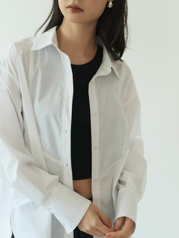 大U型剪接後開岔層次感襯衫(白色)-女