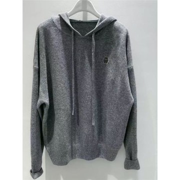 2024冬新款休閑寬松套頭連帽針織衫女灰色羊毛衫4FA235751