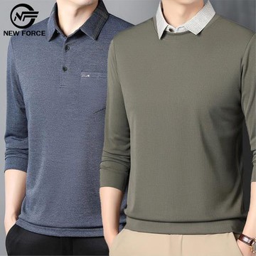NEW FORCE 任選-商務潮男純色翻領長袖POLO衫-多色可選