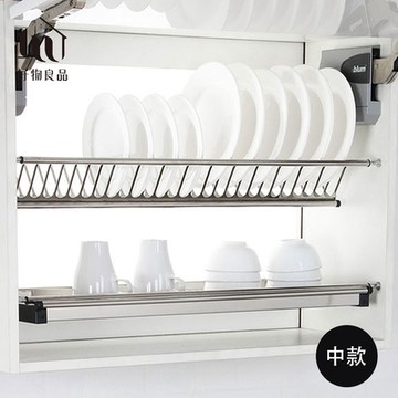 【好物良品】中款_適用70cm寬櫥櫃_雙層不鏽鋼櫥櫃瀝水碗盤收納支撐架 (洗碗架 收納架 瀝水架 不鏽鋼)