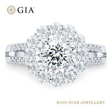 King Star GIA 一克拉 Dcolor 鉑金台 天然鑽石戒指 豪華滿鑽 送黑珍珠項鍊(3 克拉視覺效果)