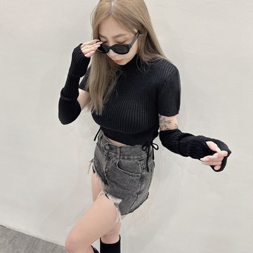 袖套造型針織上衣-黑【KT224642】