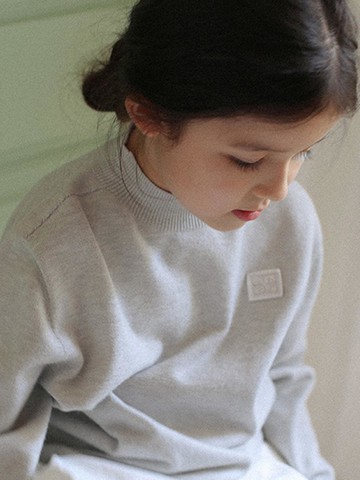 Kids Whole Garment Mock Neck Knit [Gray]