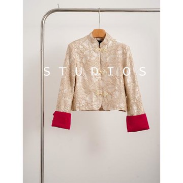 新中式女裝改良國風盤扣襯衫2023新款秋裝重工提花刺繡宋錦外套女