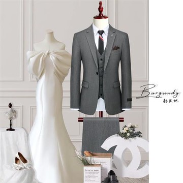 Burgundy高定西服套裝男士英倫風新郎結婚婚禮修身西裝正裝#9831