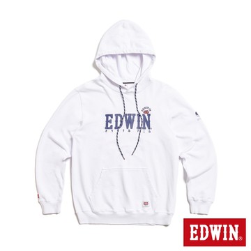EDWIN 男裝 經典印花加小車圖騰連帽長袖T恤-白色