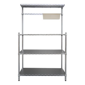 dayneeds 日需百備 輕型 電鍍 插管 微波爐架 + PP板 霧黑色+ 掛架 二色可選 廚房架/收納架 40cm  90 x 45 x 150 cm  霧黑色 + 銀色  1組